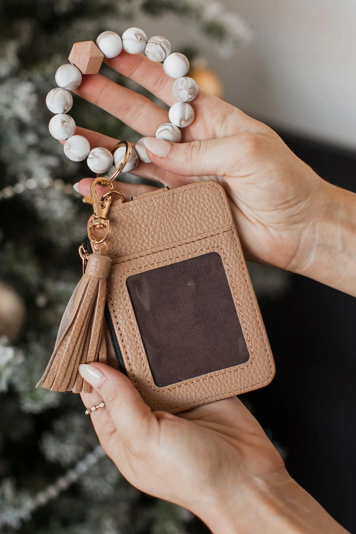 Beautiful Beaded Wristlet Wallet- Dark Beige