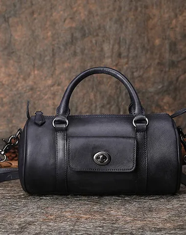 Brown Leather Womens Barrel Handbag Handmade Barrel Handbag Crossbody Purse for Ladies