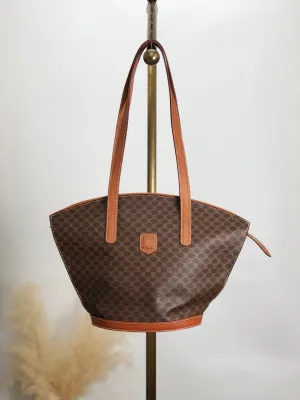CELINE Macadam Blason Shoulder bag Totebag Brown Vintage fm26ew