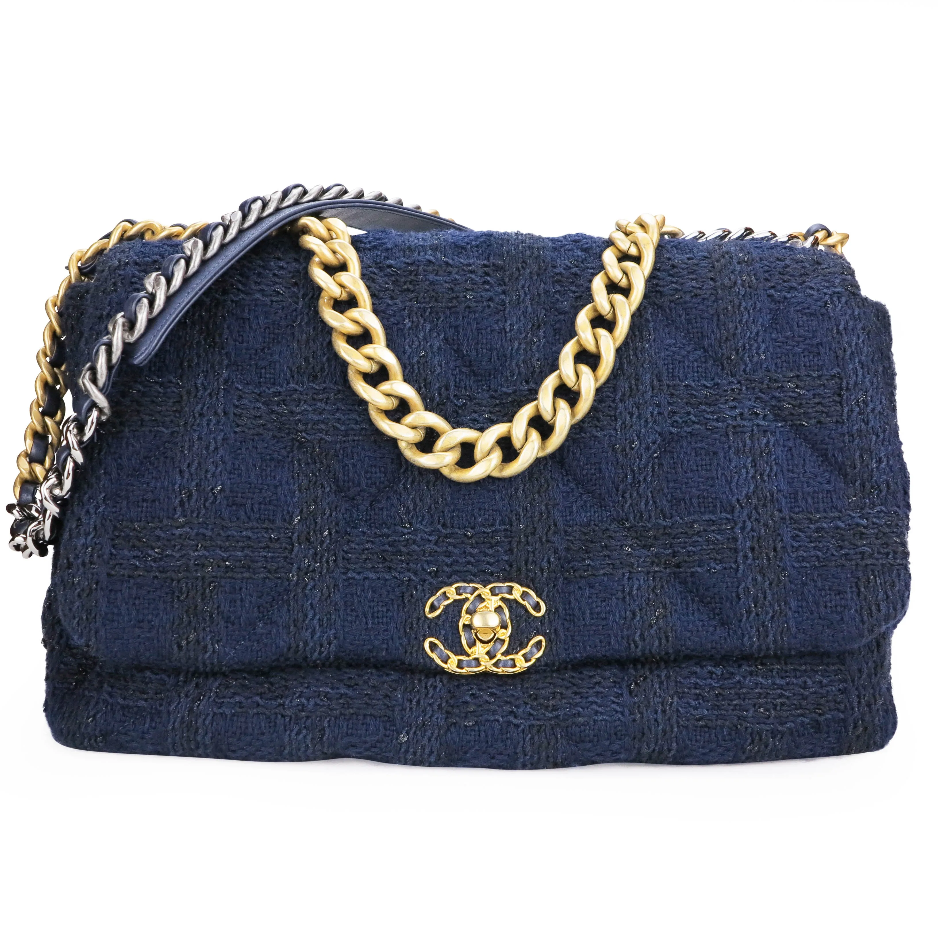 Chanel 19 Maxi Flap Bag in 19K Navy Black Tweed