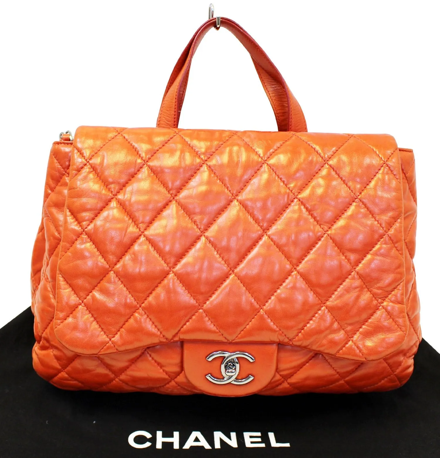 CHANEL 3 Bag Versus Orange Lambskin Leather Classic Flap Shoulder Bag