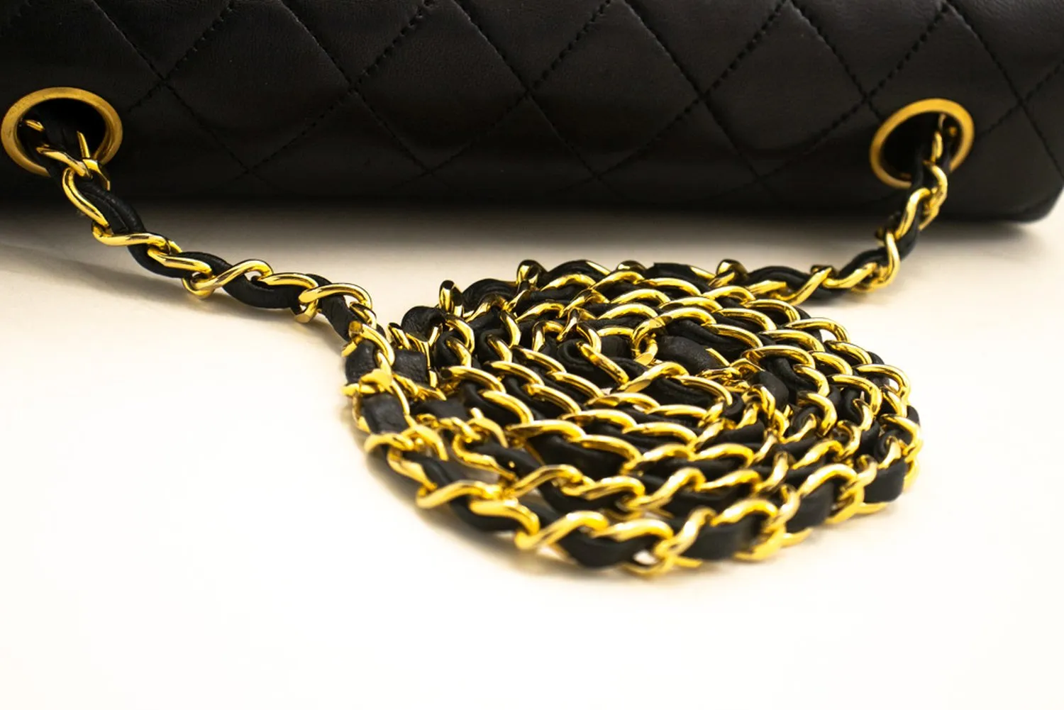 CHANEL Full Flap Chain Shoulder Bag Crossbody Black Quilted Lamb n01