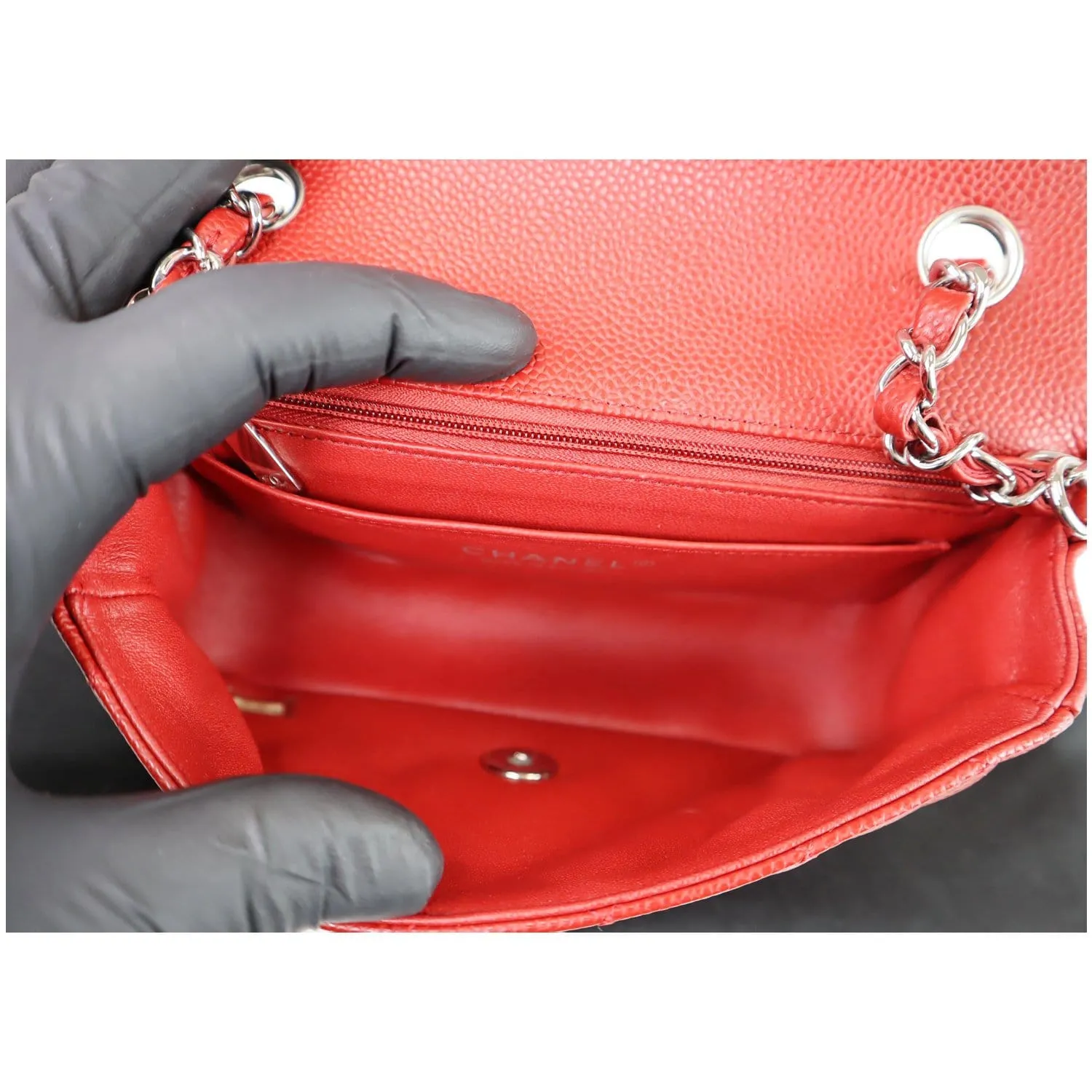 CHANEL Mini Rectangular Flap Caviar Quilted Leather Shoulder Bag Red