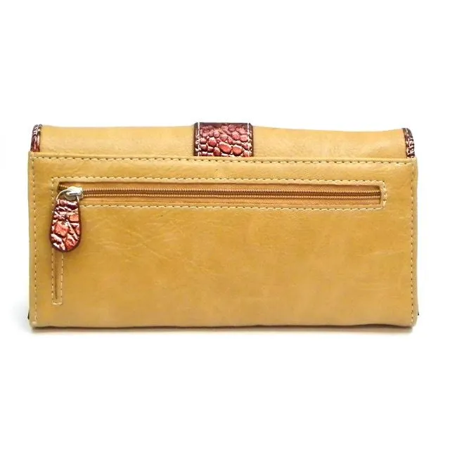 Crocodile L wallet checkbook Designer Inspire Belt buckle Brown Stud Rhinestone