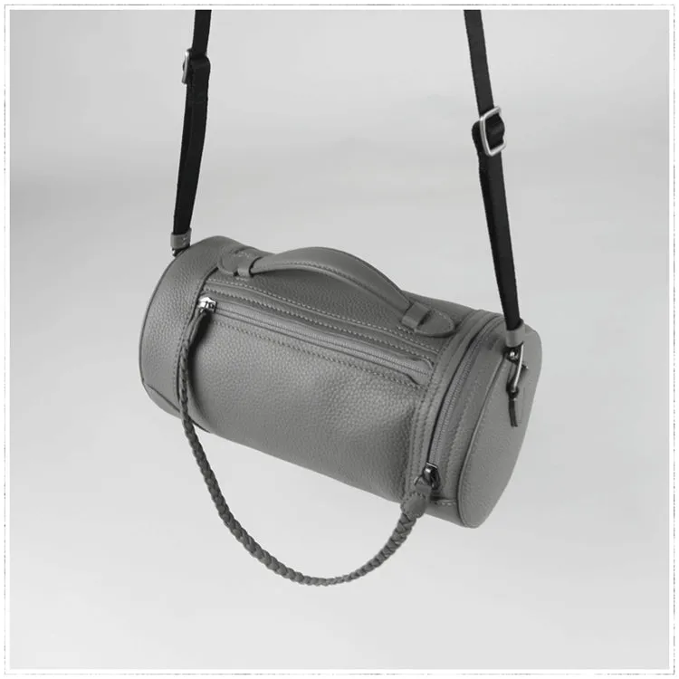 Cute Womens Light Blue Leather Bucket Shoulder Purse Barrel Crossbody Bag Purse for Ladies