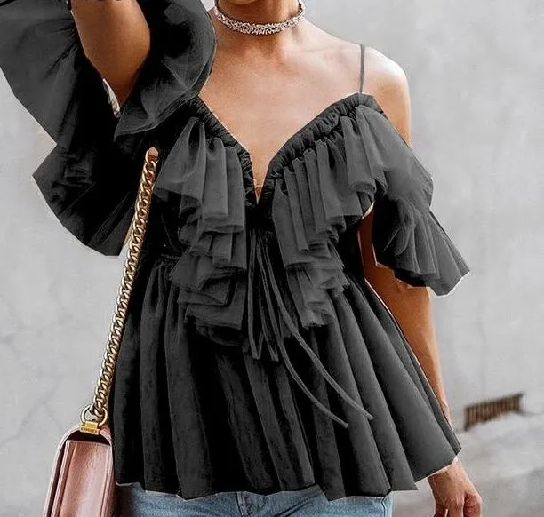 Golden Queen Ruffle Bohemian Blouse - Nude