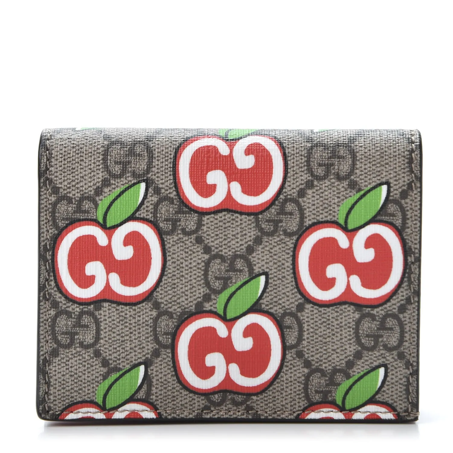 Gucci GG Supreme Monogram Apple Print Card Case Wallet in Tan