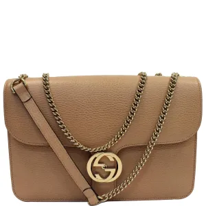 GUCCI Interlocking GG Calfskin Leather Shoulder Bag Brown 510303