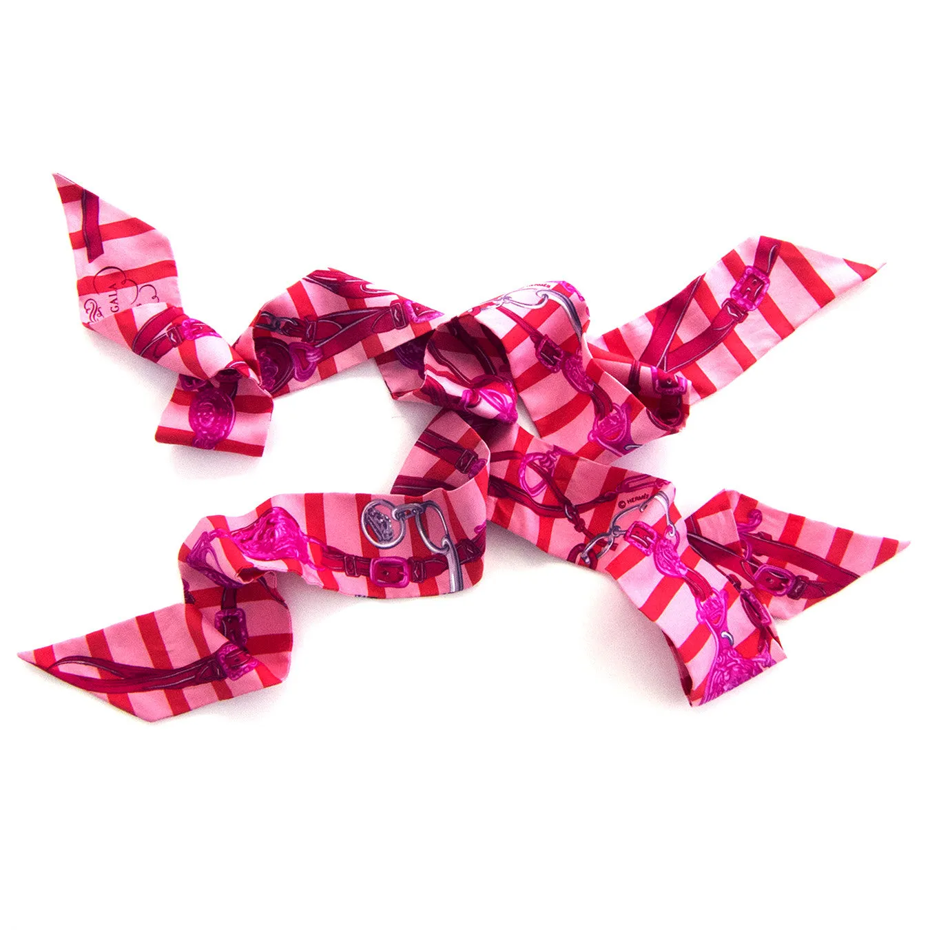 Hermes Brides de Gala Bayadere Pink Silk Twilly Scarf Twillies Set Pretty