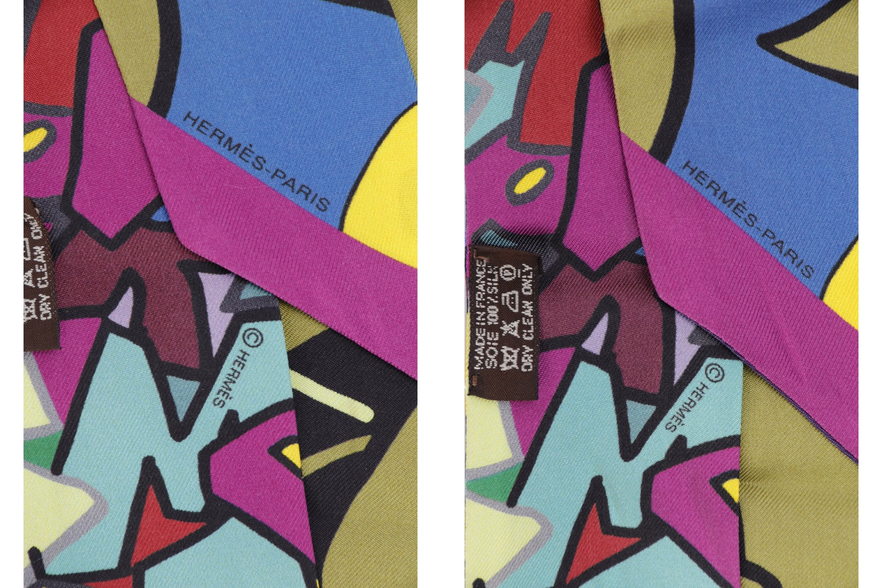 Hermes Multicolor Graffiti Silk Twilly (1 pair)