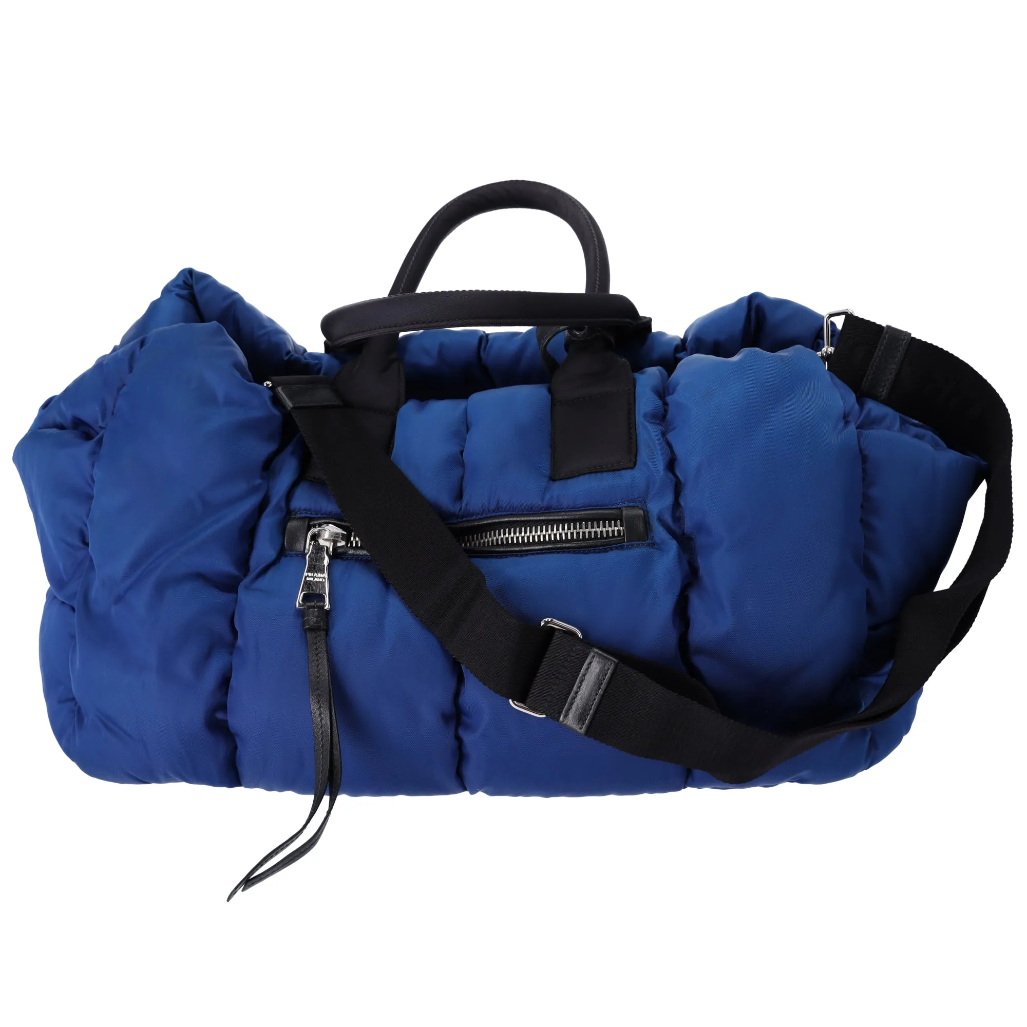Prada Tessuto Nylon Bomber Tote Royal Blue Black Multi