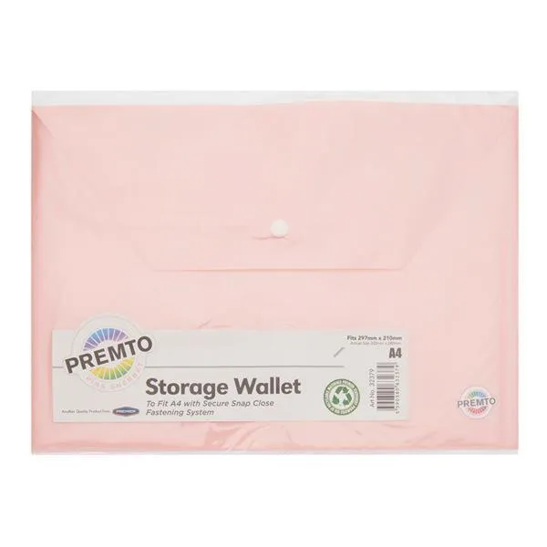 Premto Pastel A4 Button Wallet - Pink Sherbet