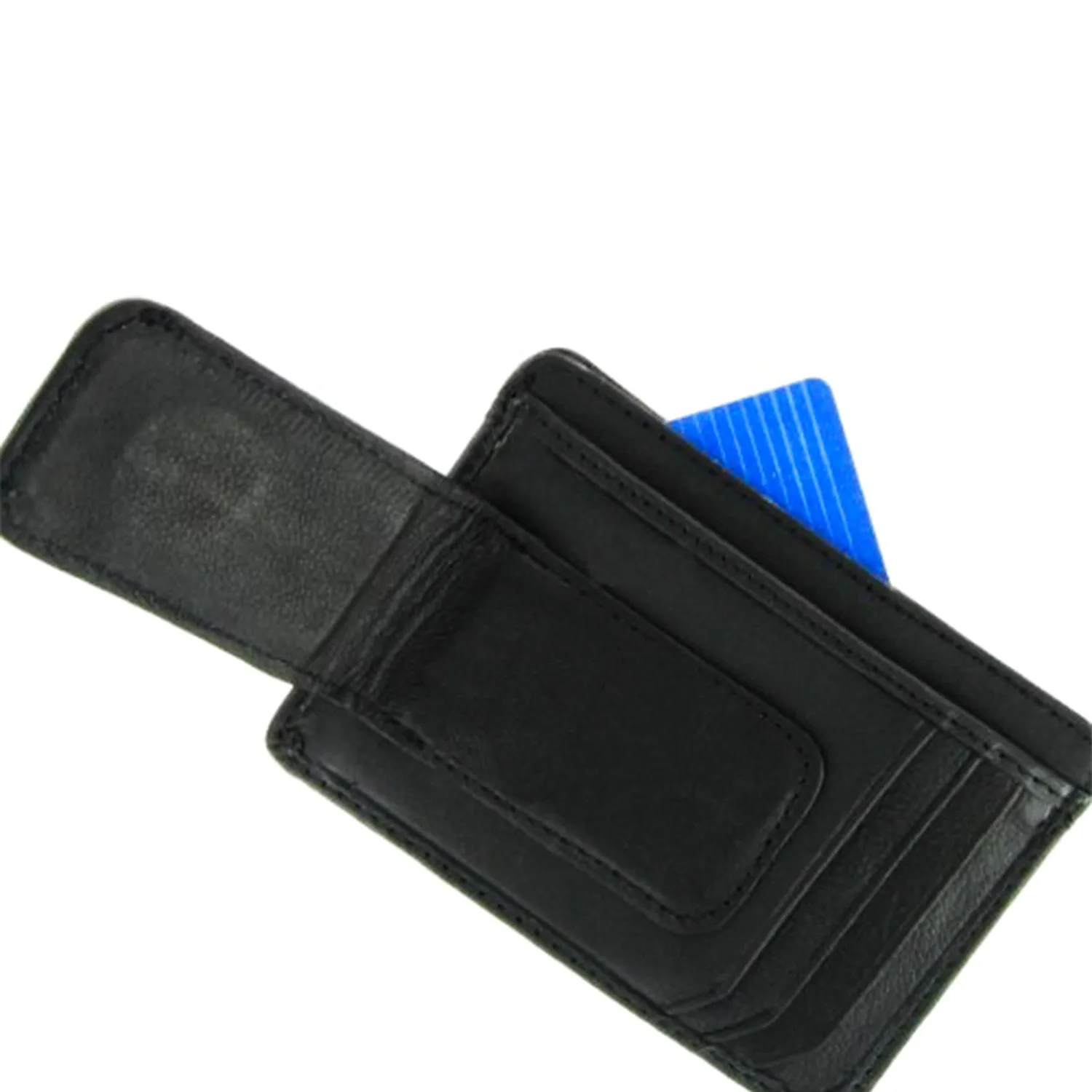 Printed grain cow hide leather money clip with magnet Black