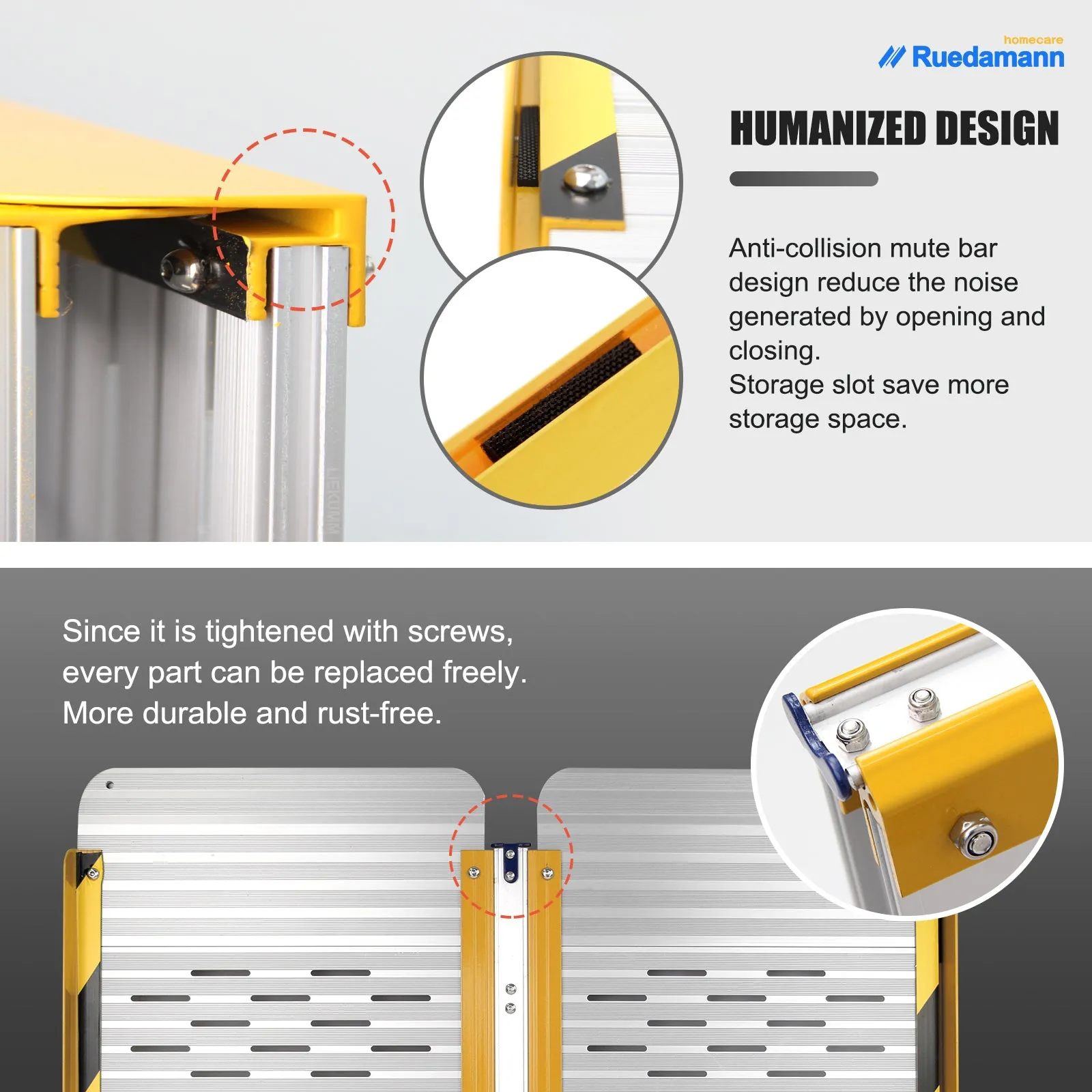 Ruedamann® Portable Aluminum Threshold Ramp  Non-Skid Surface Folding