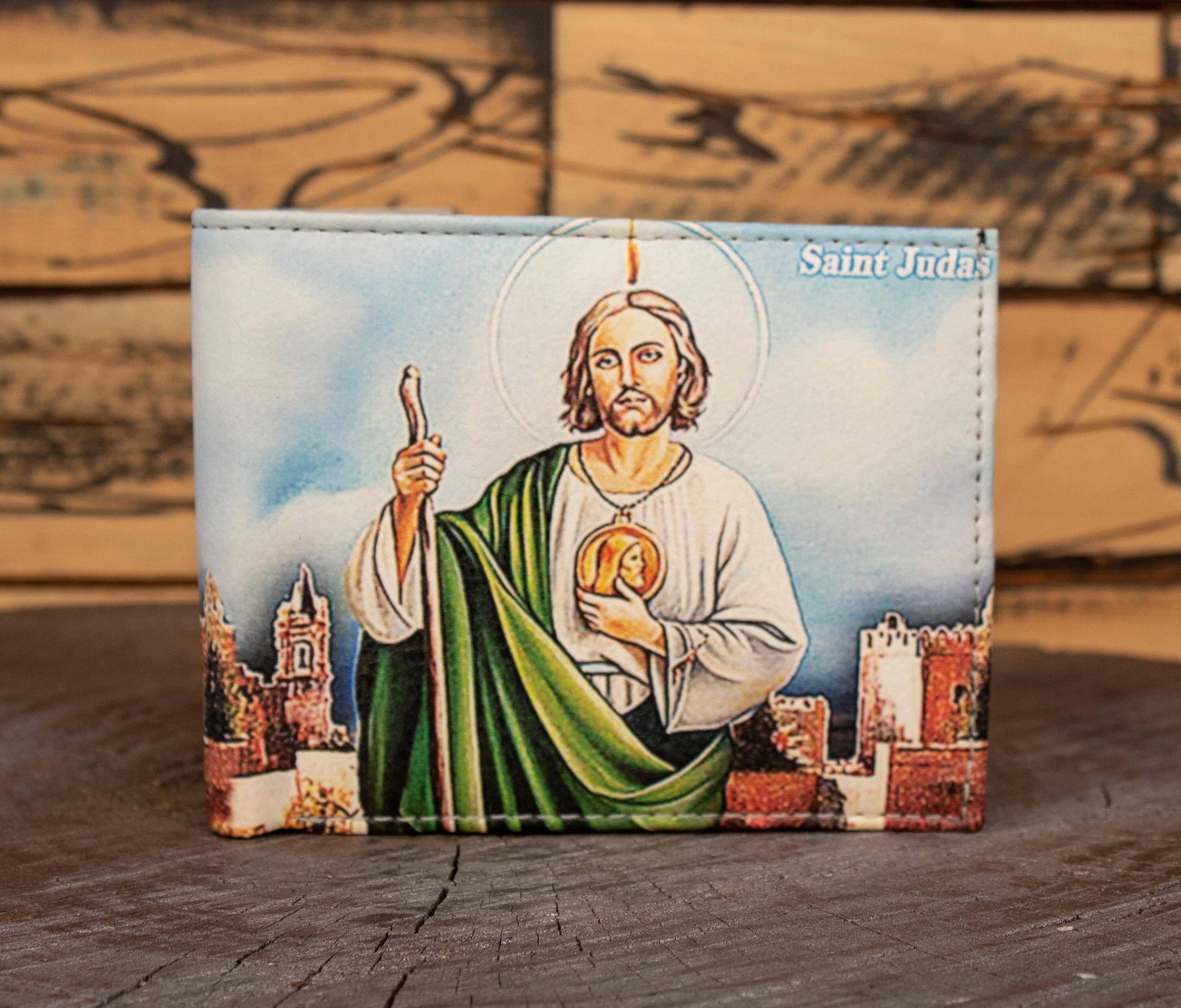 San Judas ST. JUDE WALLET laser printed bi-fold leather wallet