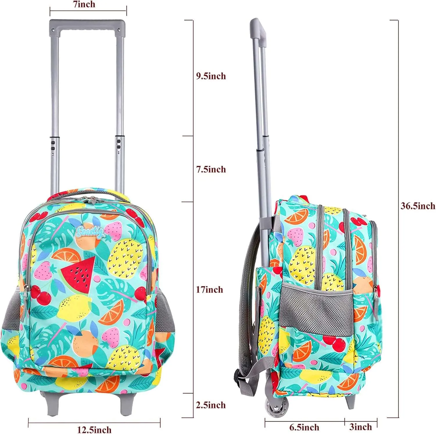 seastig 18 inch Green Fruit Double Handle Rolling Backpack