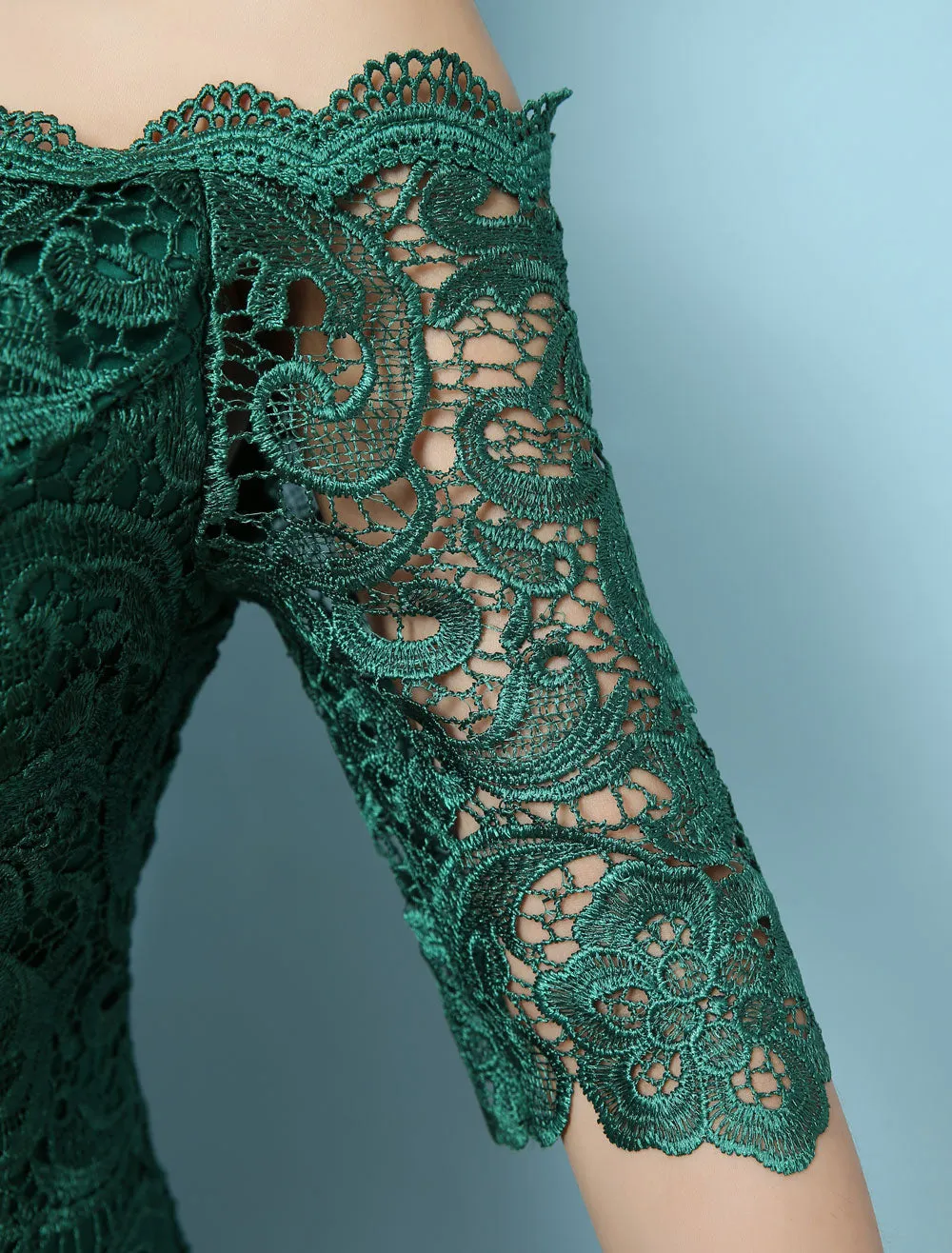 Stunning Lace Evening Dress Off The Shoulder Mermaid Party Dress Dark Green Half Sleeve Maxi Occasion Dress wedding guest dress