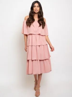 WOMEN'S OFF SHOULDER LAYERED MIDI DRESS