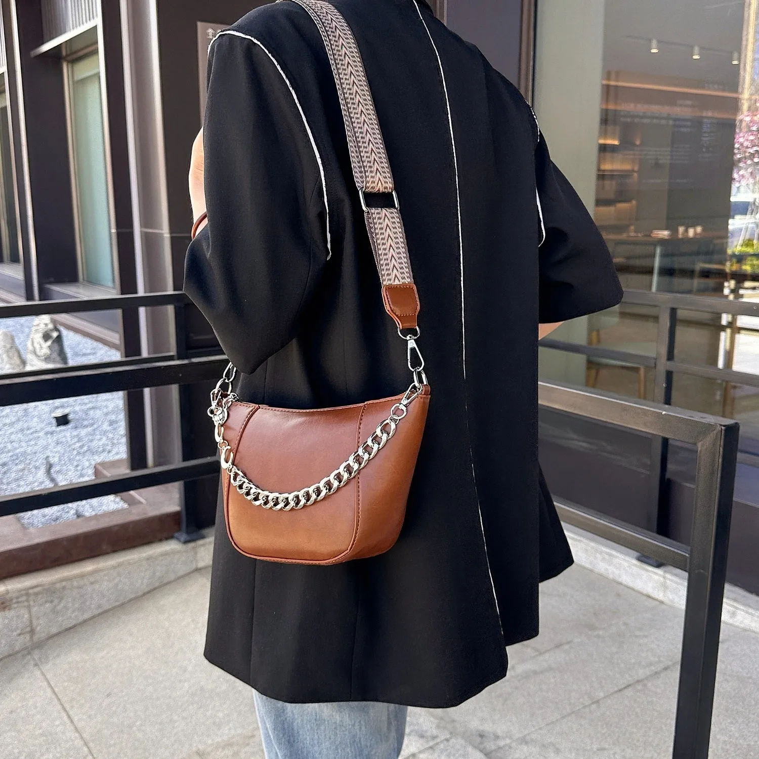 Zayla Faux Leather Chain Trim Crossbody Bag
